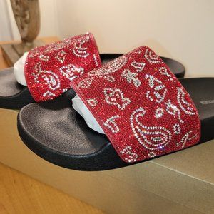 Steve Madden NWT Red Sparkle Bandana Slides womens size 10